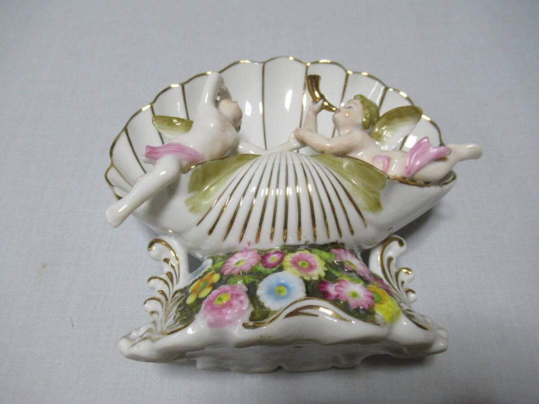 '47年頃日本製輸出品◆磁器製瀬戸ノベルティ CHIKUSA『天使と貝と花』置物