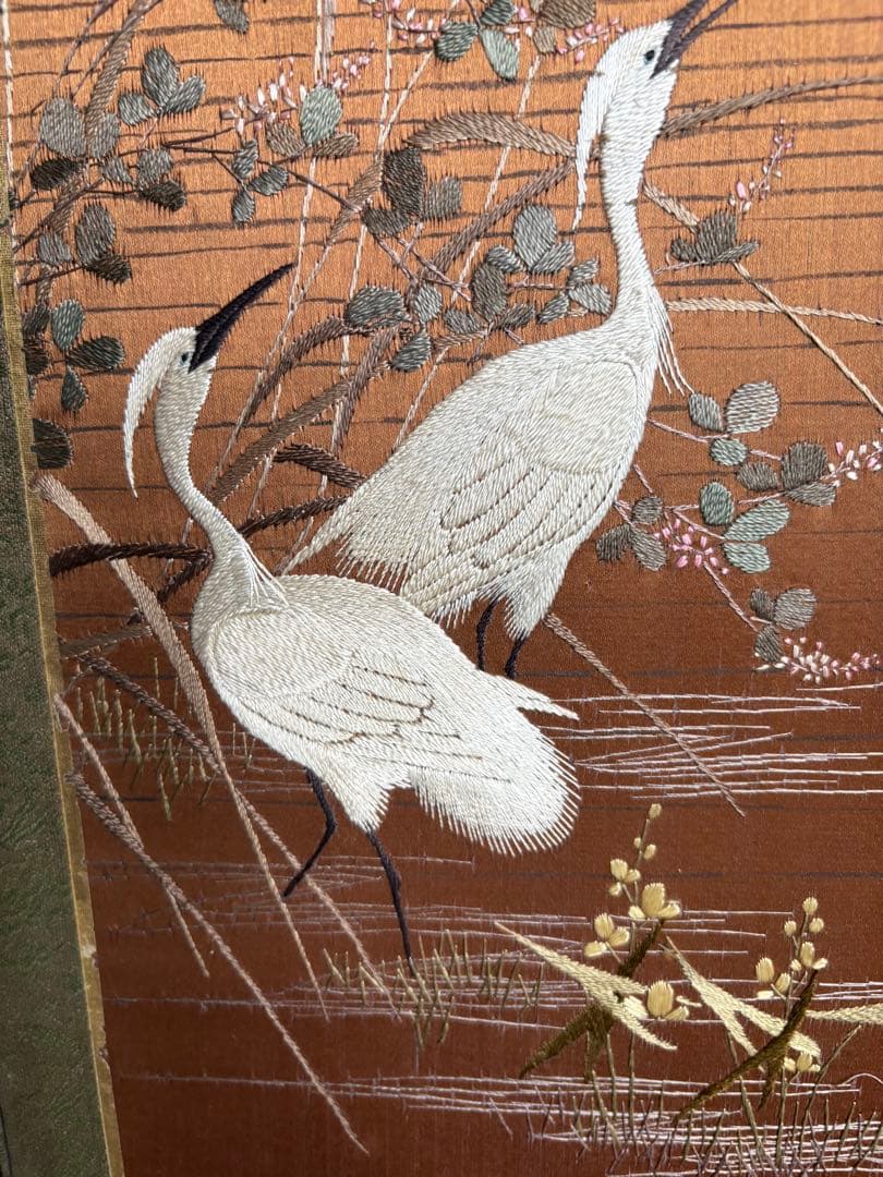 刺繍　屏風　花鳥画