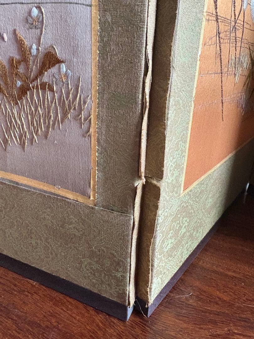 刺繍　屏風　花鳥画