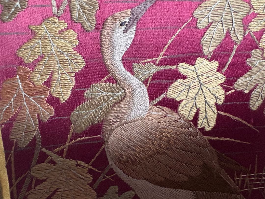 刺繍　屏風　花鳥画