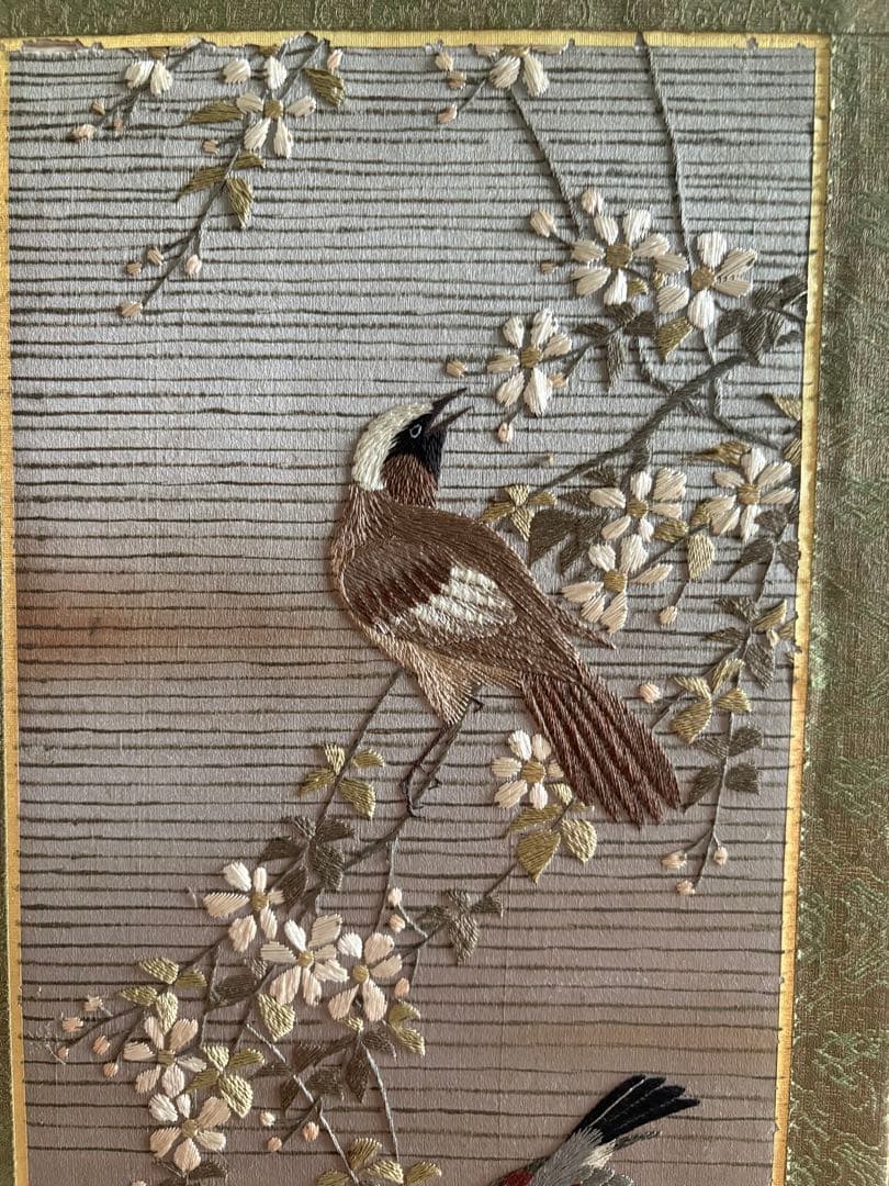 刺繍　屏風　花鳥画