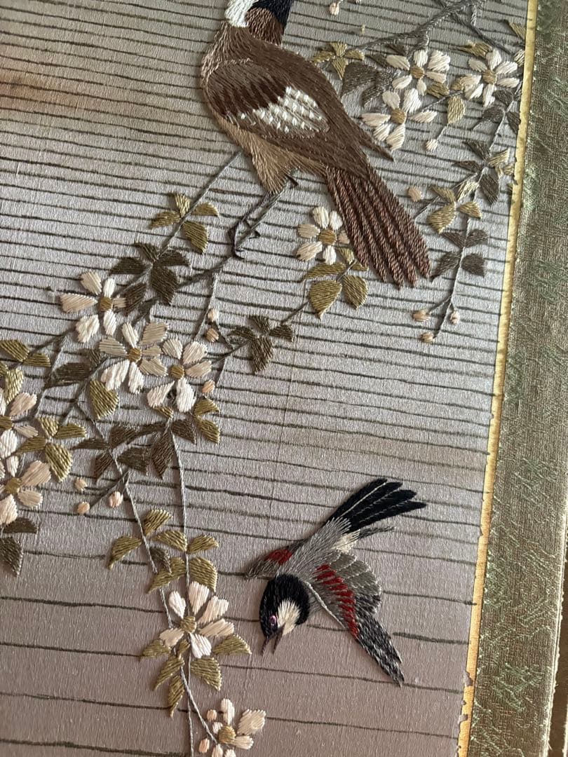 刺繍　屏風　花鳥画