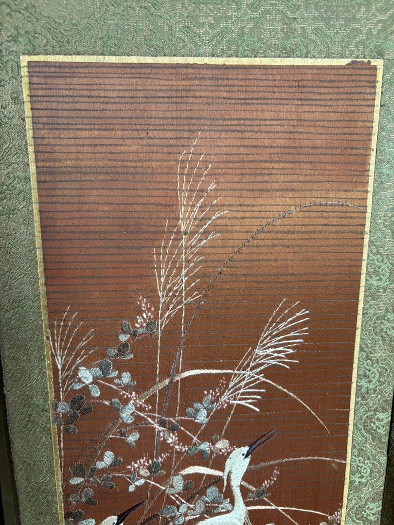 刺繍　屏風　花鳥画