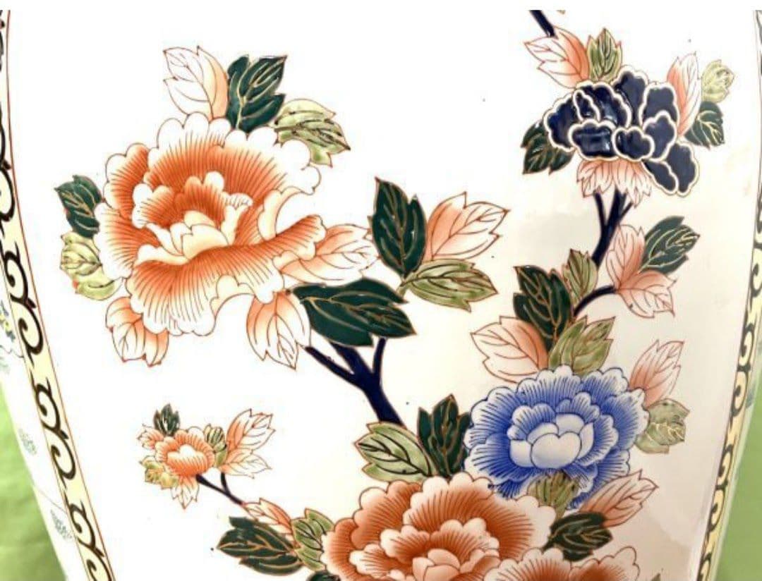 【超特大 美品】台付 高さ111cm 重量12.6kg 金彩花牡丹美人画 薩摩焼