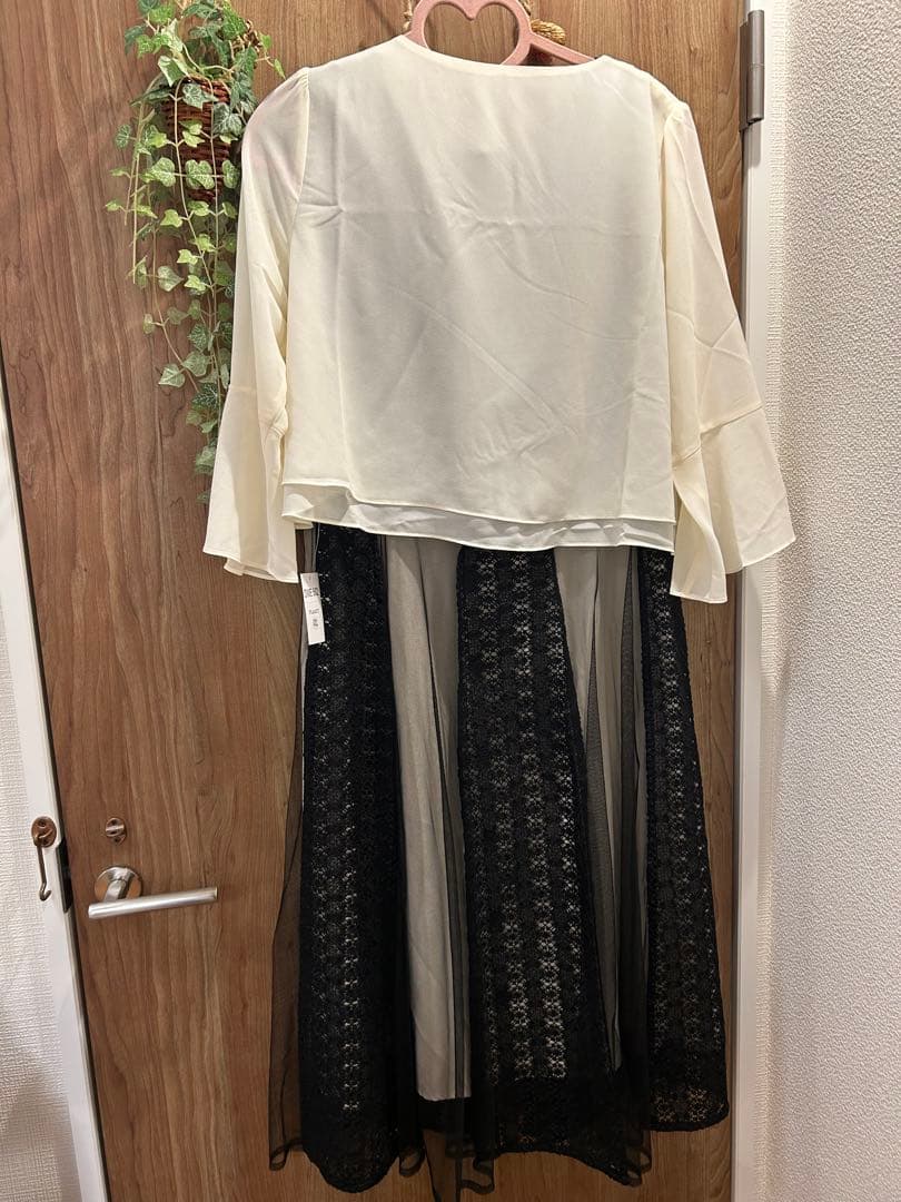 ドレス　結婚式　２点セット　大きいサイズ　ブラック　レース　3L 4L フリル