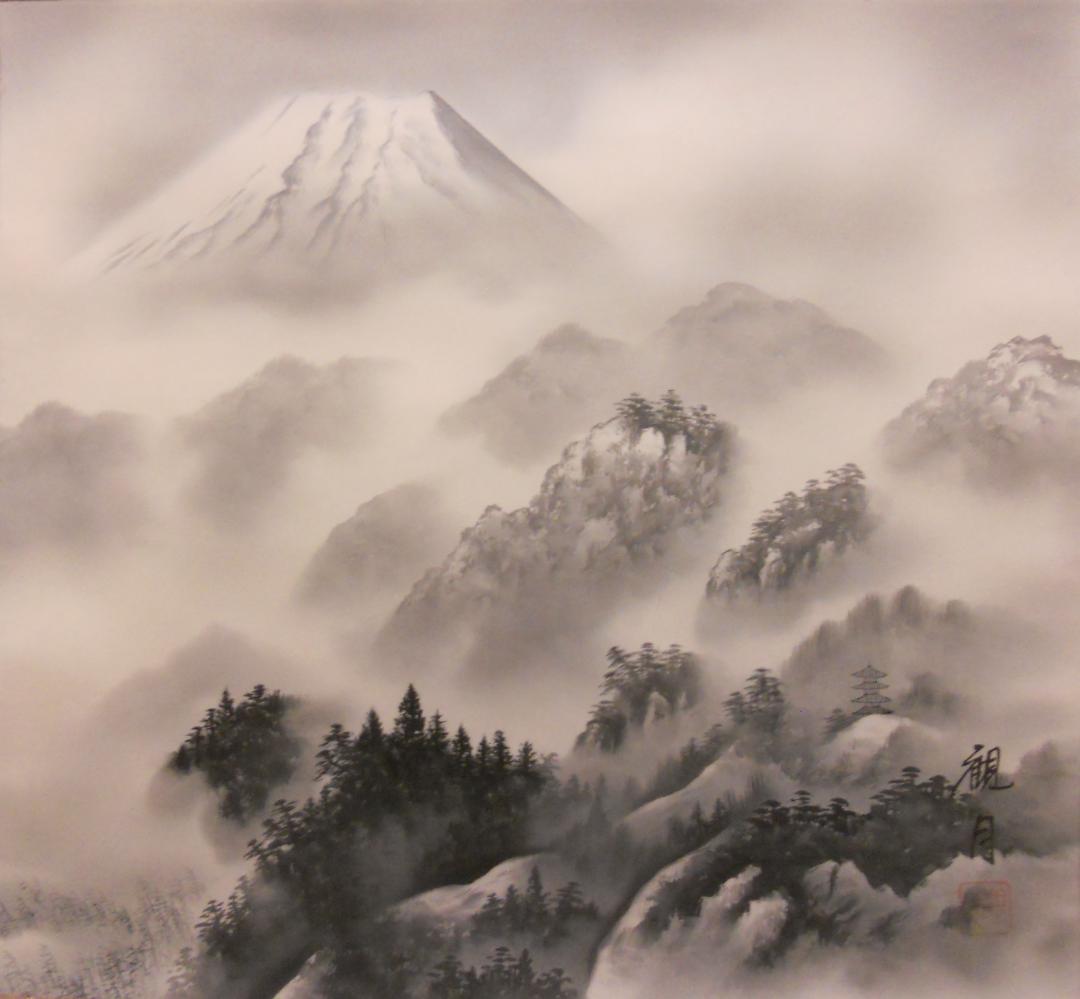 掛け軸 観月 霊峰 絹本 希少 軸装 茶道具 掛軸 美品 です。