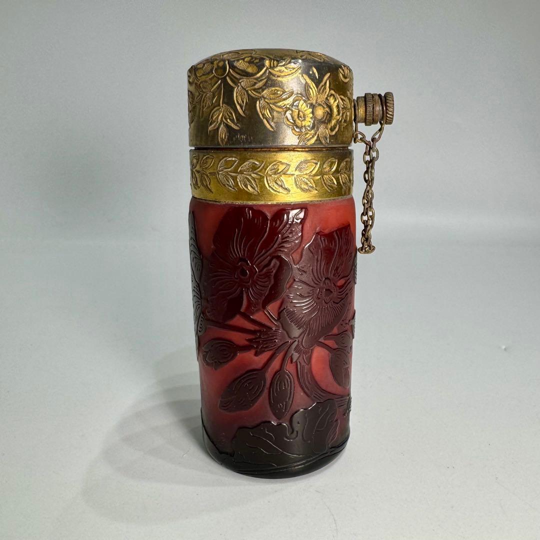 アンティーク エミール・ガレ 桜紋 酸化腐食彫 カメオ彫 アトマイザー 香水瓶