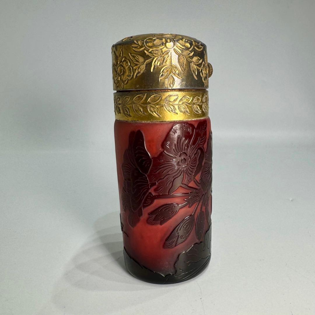 アンティーク エミール・ガレ 桜紋 酸化腐食彫 カメオ彫 アトマイザー 香水瓶