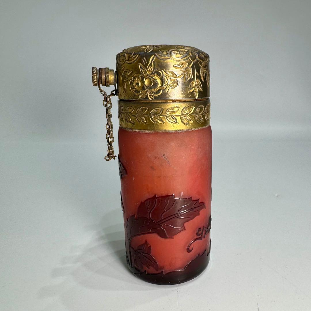 アンティーク エミール・ガレ 桜紋 酸化腐食彫 カメオ彫 アトマイザー 香水瓶