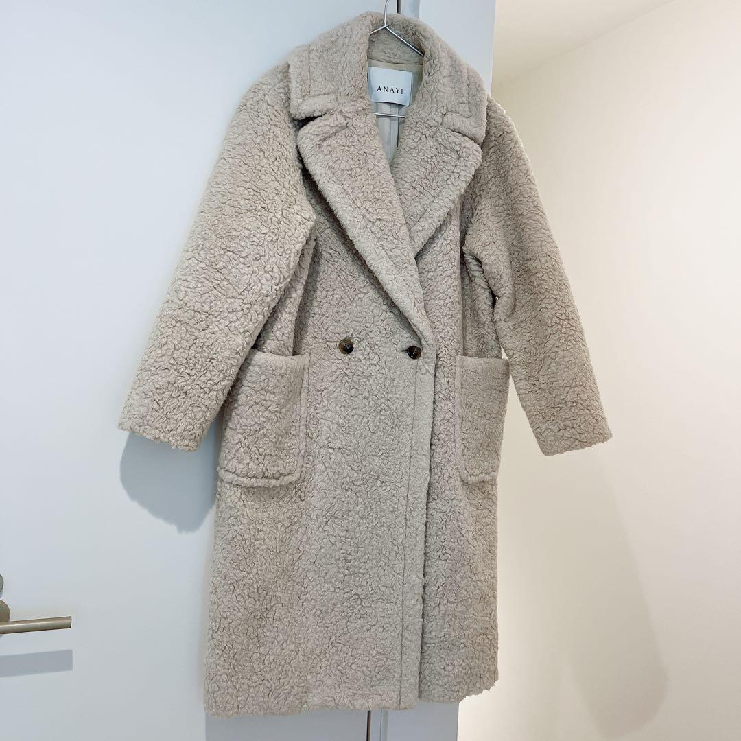 ANAYI カーリーウールロングコクーンコート ベージュ Mサイズ