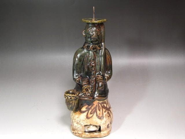 ★　北大路魯山人　織部　南蛮人　燭台★x588