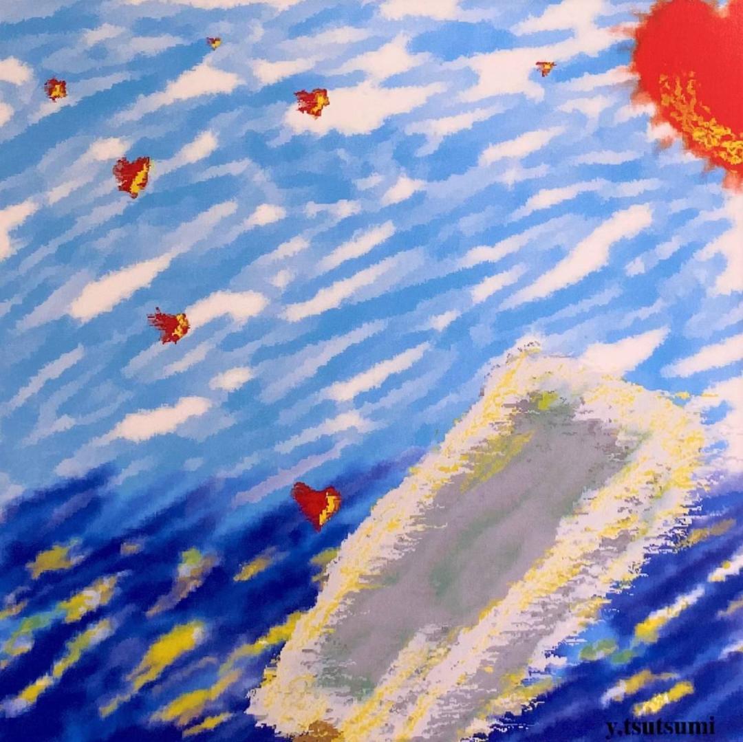 堤幸彦、【水色とねずみ色】、希少な額装用画集より、新品額装付