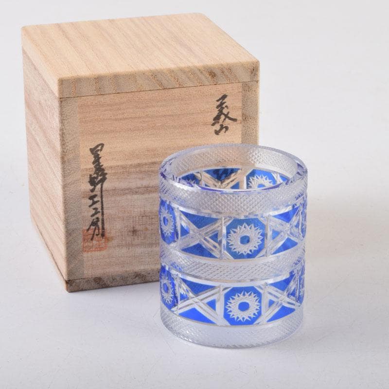 茶道具　硝子工芸　星野工房　義山　切子　蓋置　共箱　C　9072