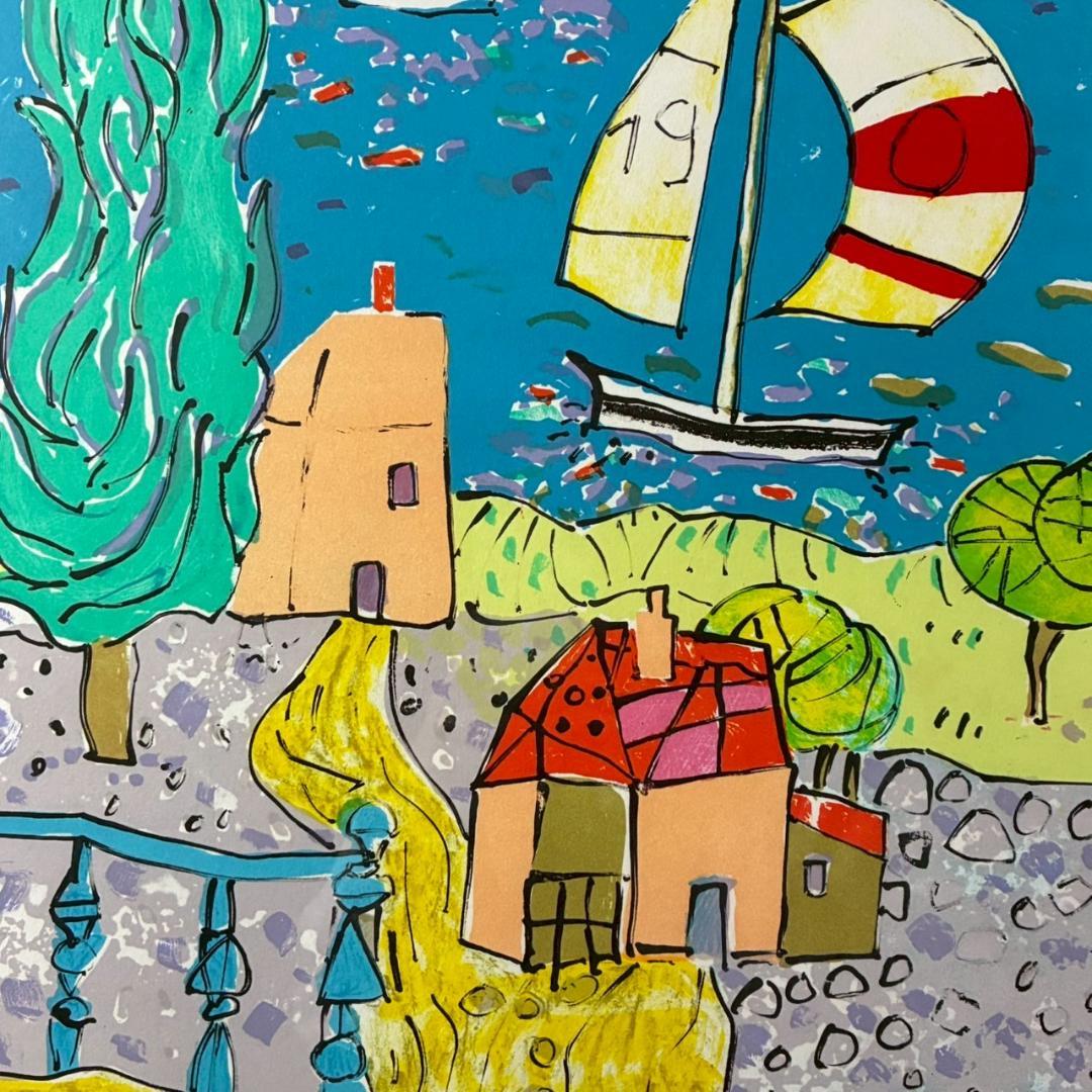 美品 ポール・アイズピリ「ボーバロンの眺め」大作リトグラフ サイン入 可愛い額装