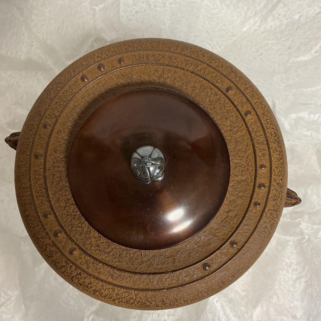 【新品未使用】茶釜 蓋付き 陶器製 茶色