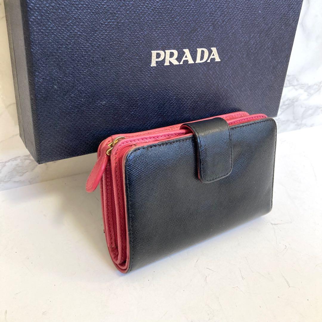 《美品》PRADA プラダ サフィアーノ ブラック 黒 レザー 二つ折り財布