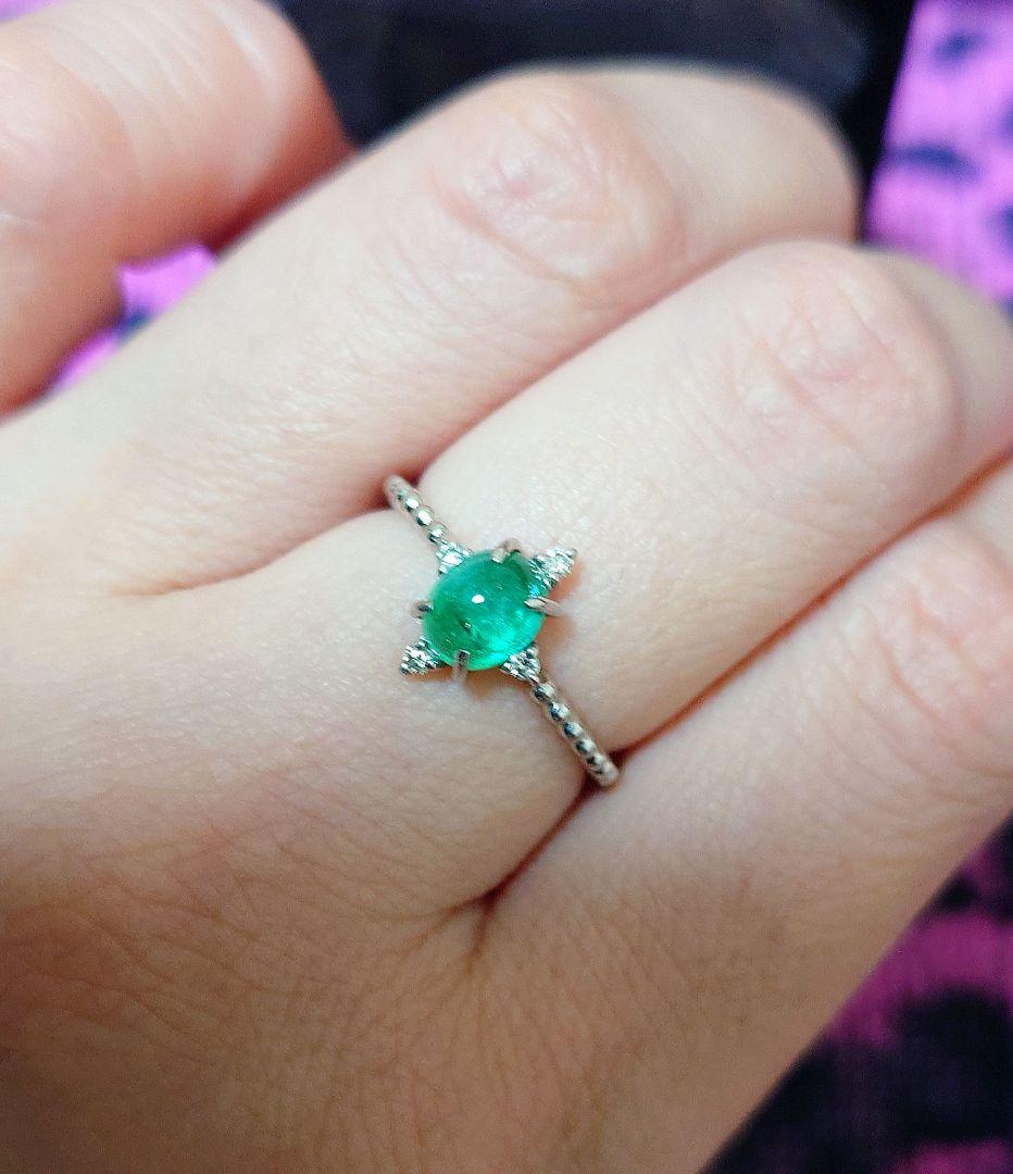 く*ろ様 pt900 パライバトルマリン　カボションカット　リング