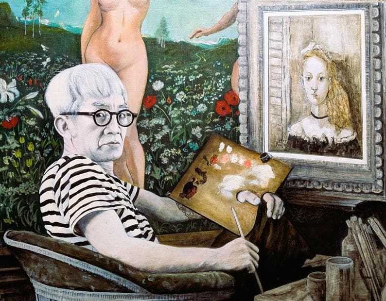 伊藤和生　藤田嗣治作「アトリエの自画像Ⅲ」白黒写真から油彩画にて模写 Ｆ20号