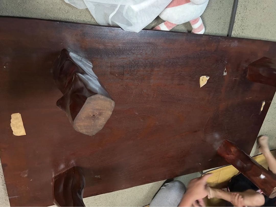 木製長方形座卓 彫刻脚付き