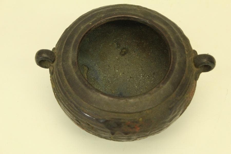 古銅 獅子蓋 香炉 時代物(A975)