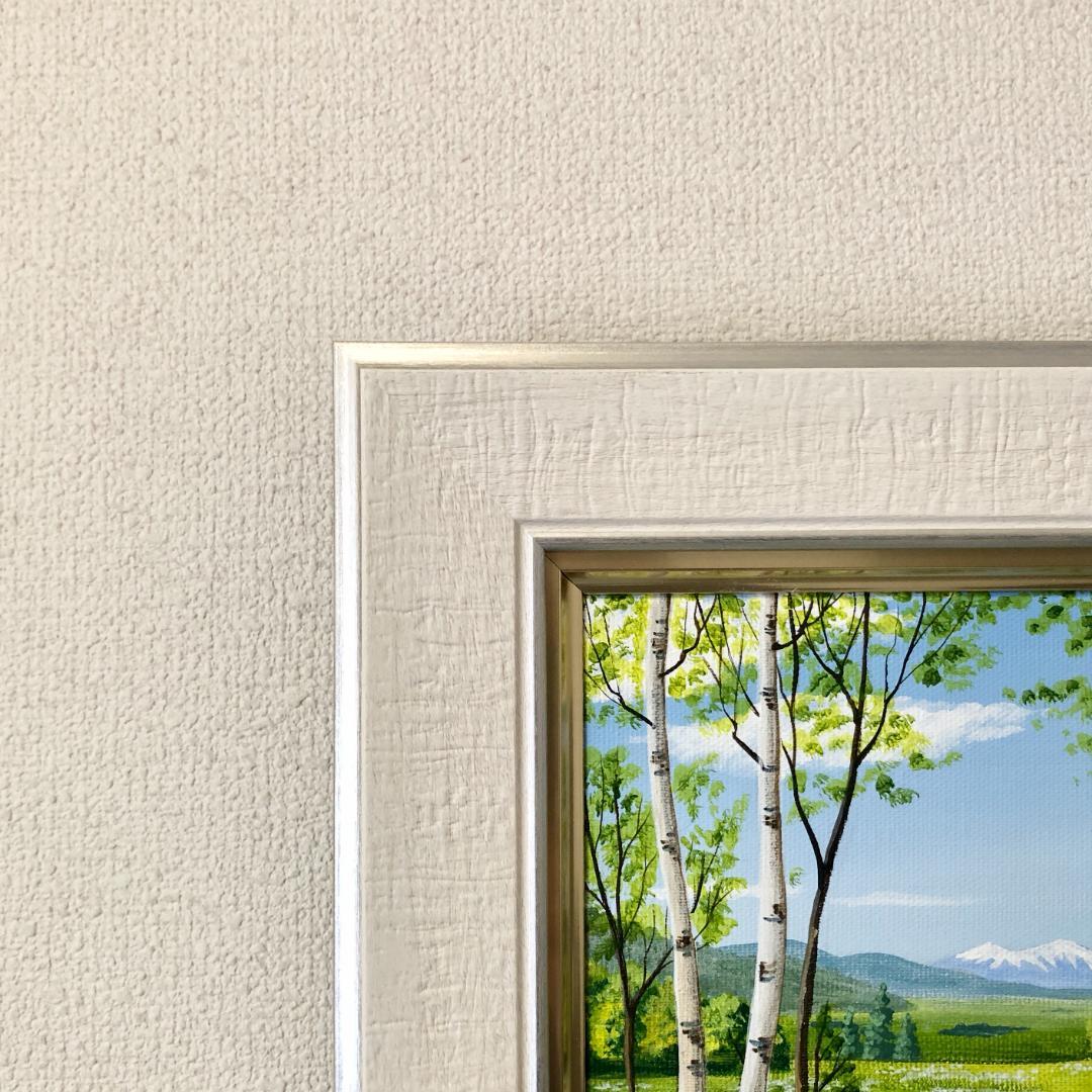 アクリル画　原画　「シロツメクサの咲くフィールド02」額縁付　F3キャンバス