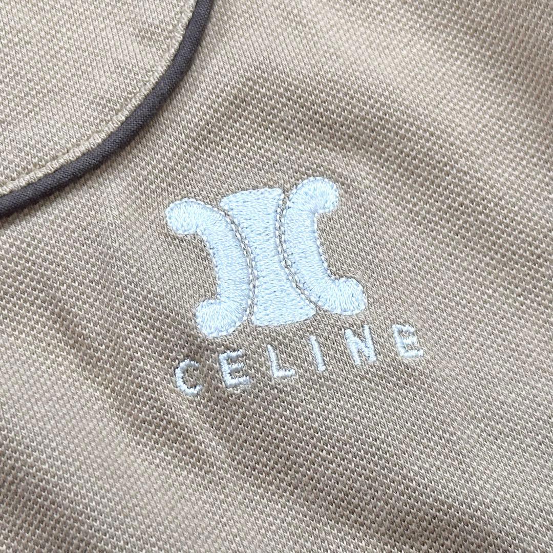 【美品】CELINE ロゴ刺繍 ポロシャツ キャメル サイズL