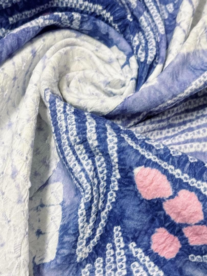 A57美品　有松鳴海絞り 高級浴衣 花 綿　敷当付き　手縫い