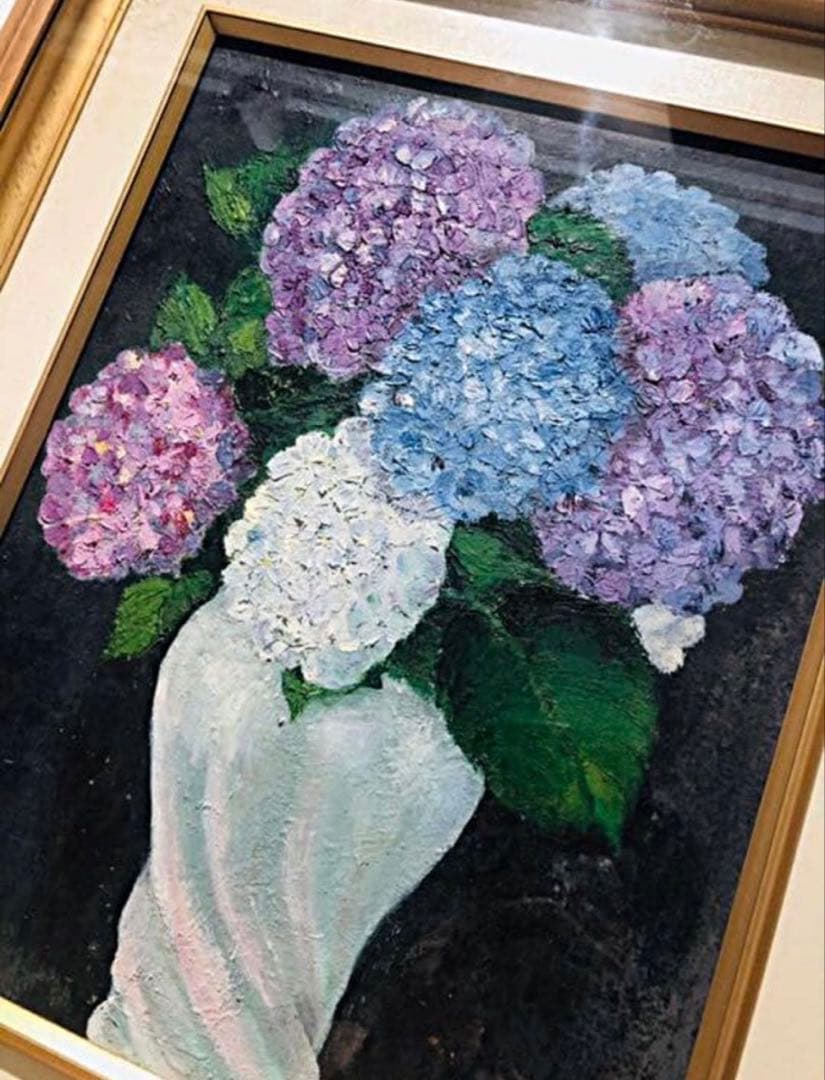 希少◆レア◆昭和レトロ/アンティーク/ビンテージ◆あ じさい/紫陽花◆油絵◆絵画