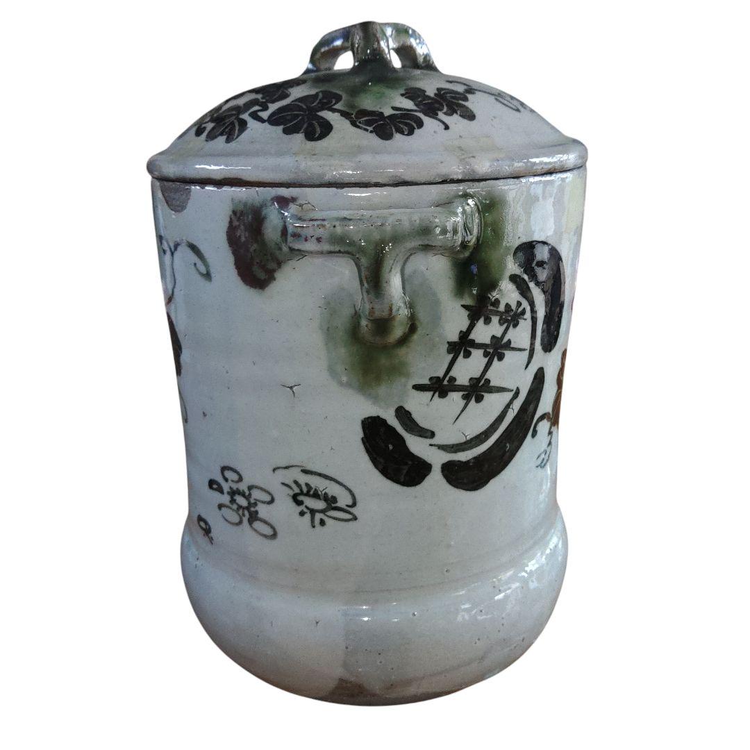 希少　越後太丘焼　織部釉水差　茶道具　明治レトロ