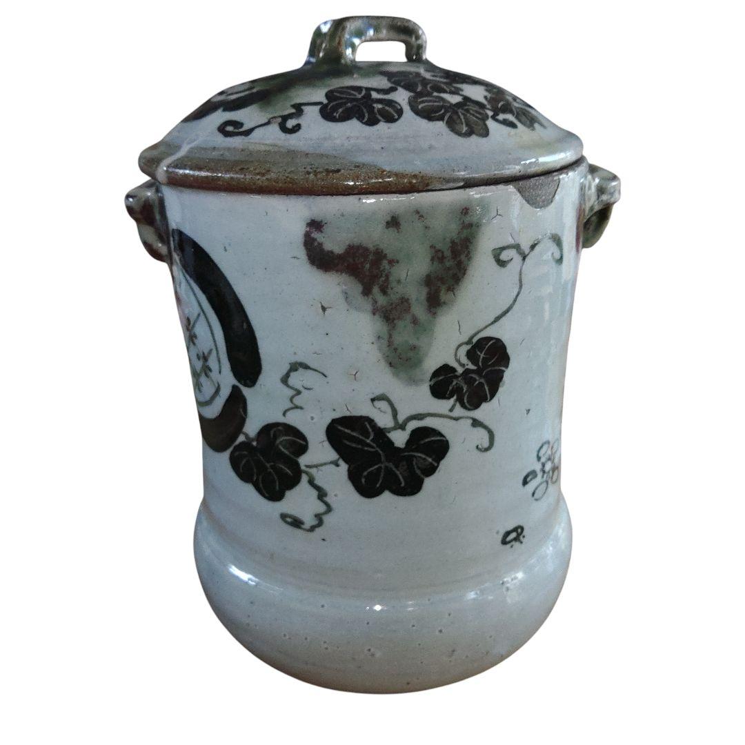 希少　越後太丘焼　織部釉水差　茶道具　明治レトロ