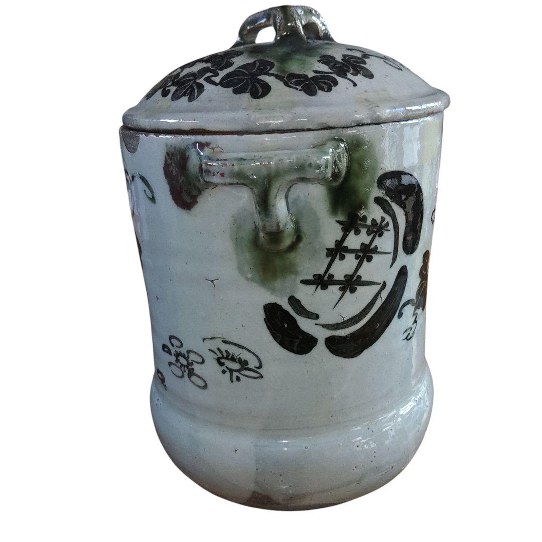 希少　越後太丘焼　織部釉水差　茶道具　明治レトロ