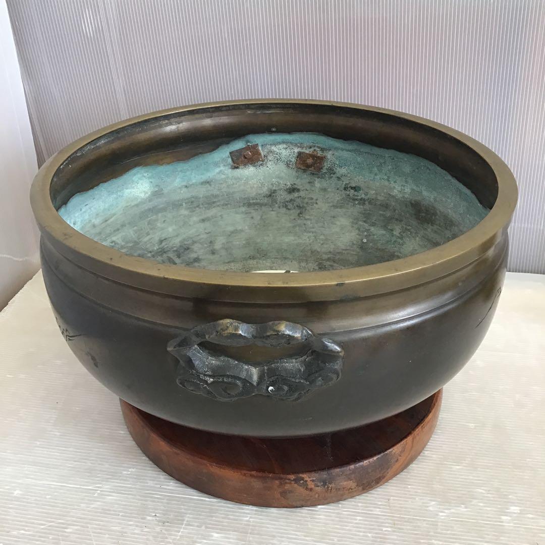 茶道具　灰炉　銅製　木製台•底瓦•前瓦•灰ならし具付　配送用箱　S233HR