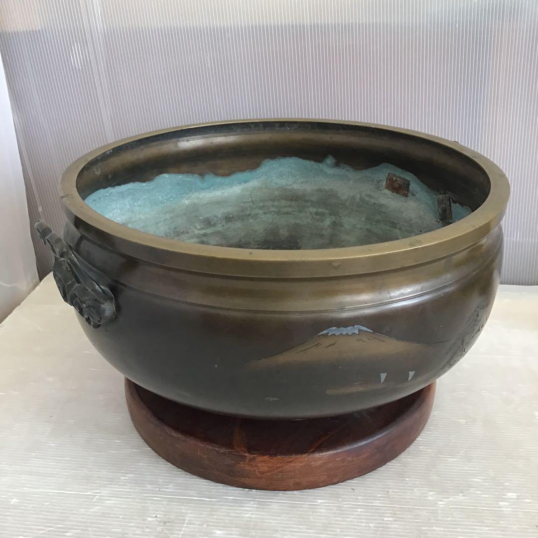 茶道具　灰炉　銅製　木製台•底瓦•前瓦•灰ならし具付　配送用箱　S233HR