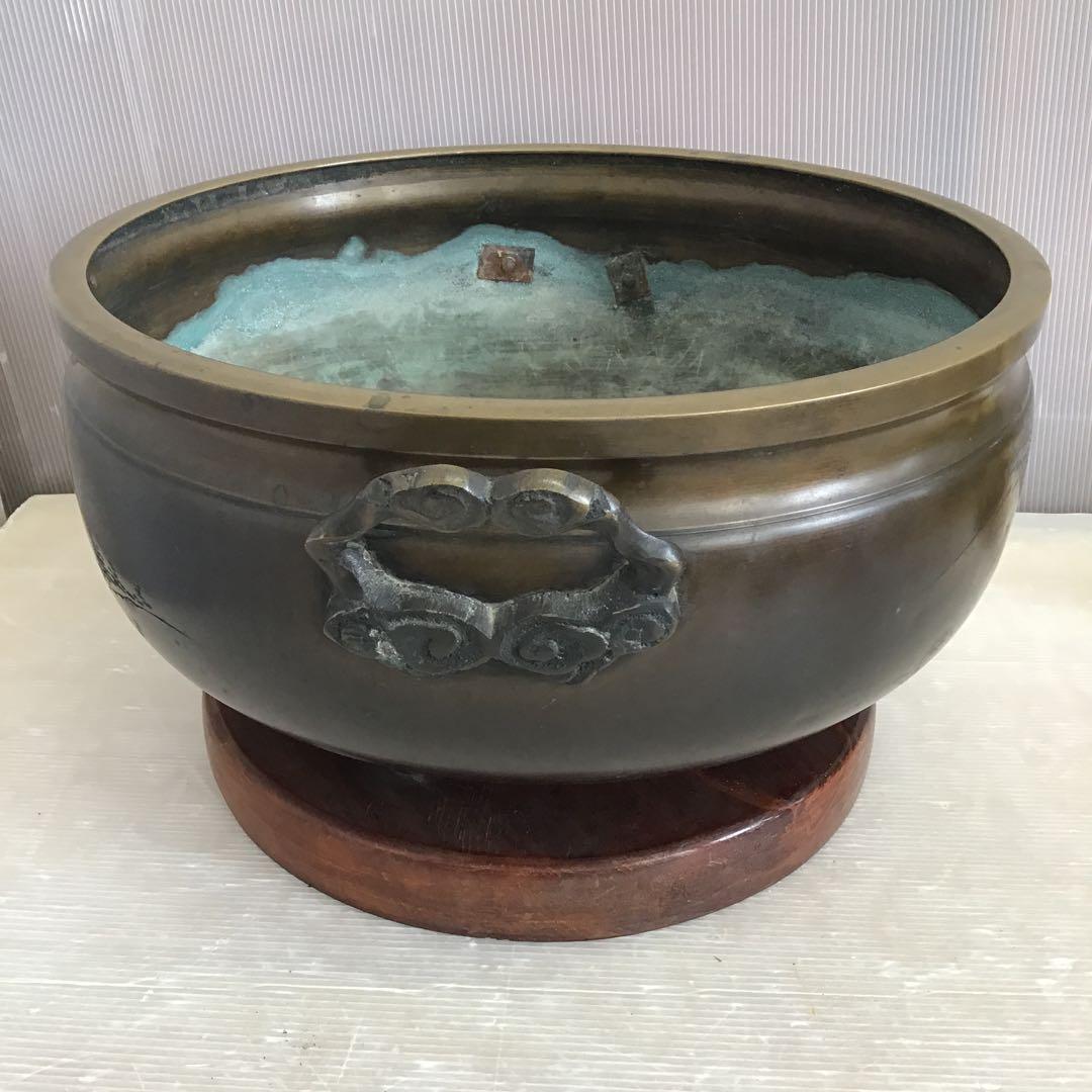 茶道具　灰炉　銅製　木製台•底瓦•前瓦•灰ならし具付　配送用箱　S233HR