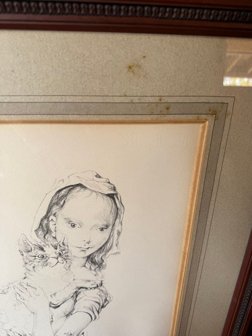 藤田嗣治（レオナール・フジタ）「猫を抱く少女」 作者サインあり　12/40