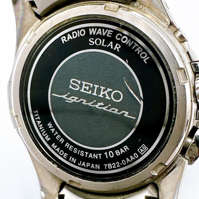 美品 セイコー イグニッション ソーラー電波 デイト メンズ腕時計 動作良好