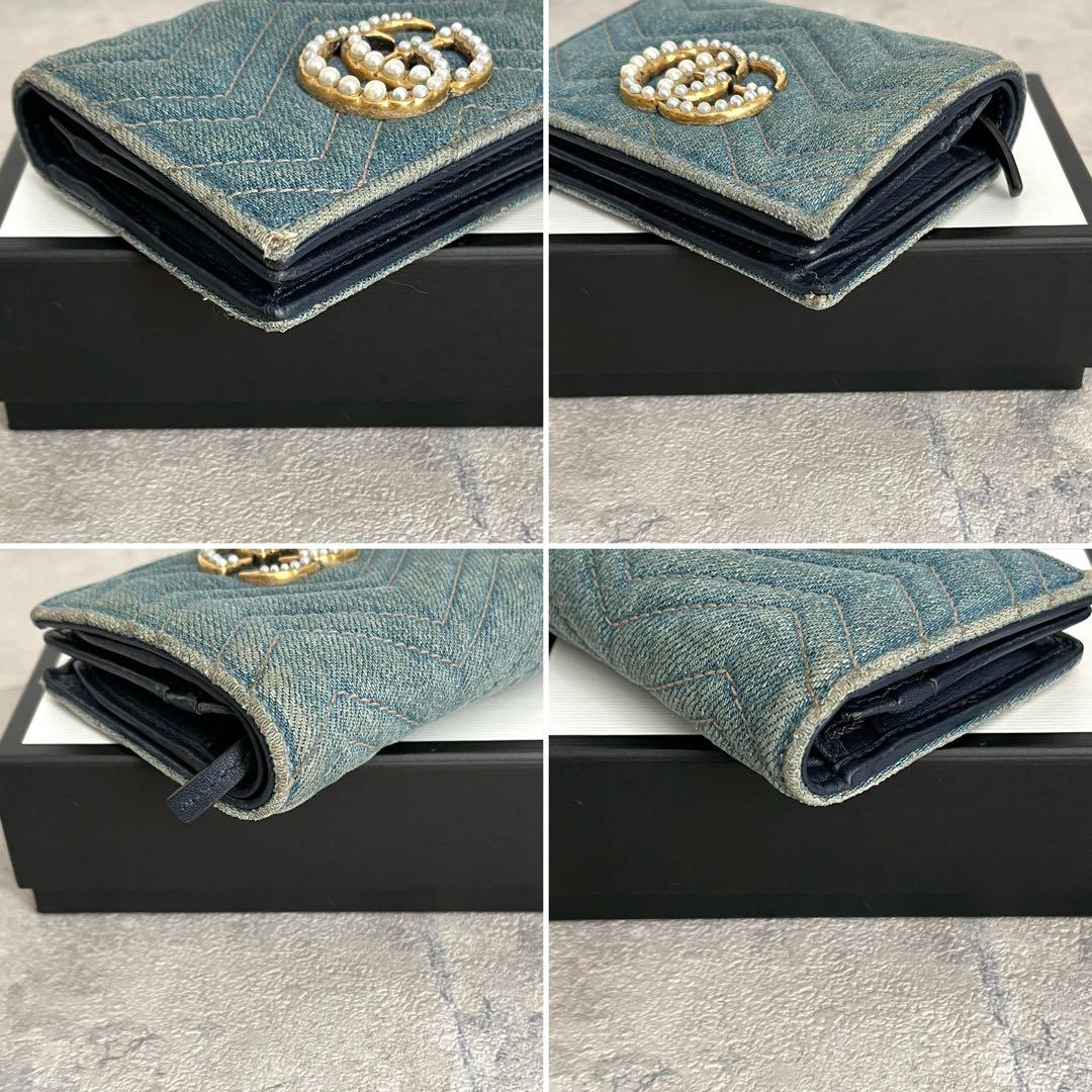 人気✨GUCCI パール マーモント デニム キルティング 二つ折り財布
