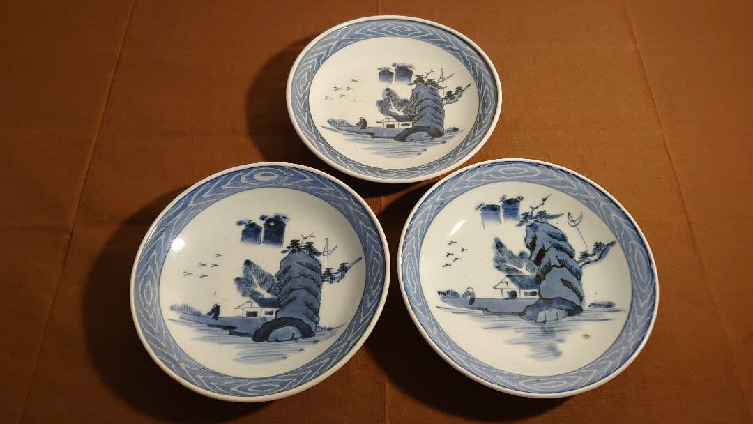 古伊万里　伊万里　染付　古染付　中皿　江戸期　３客