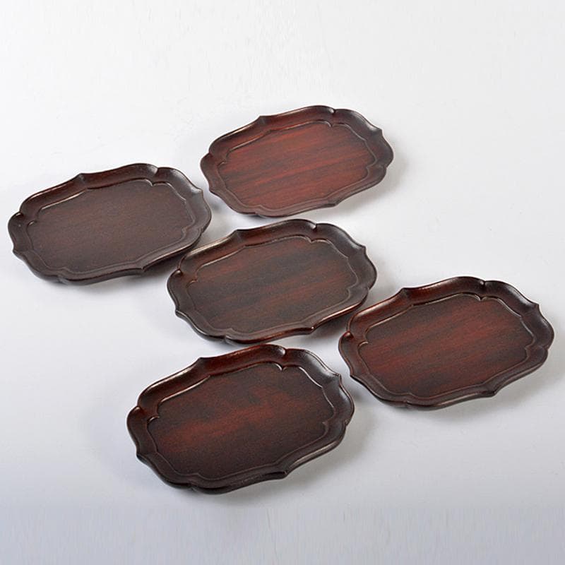 中国　唐木紫檀製　茶托　小皿　五客　V　R6552E