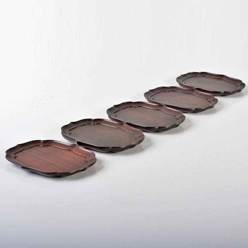 中国　唐木紫檀製　茶托　小皿　五客　V　R6552E