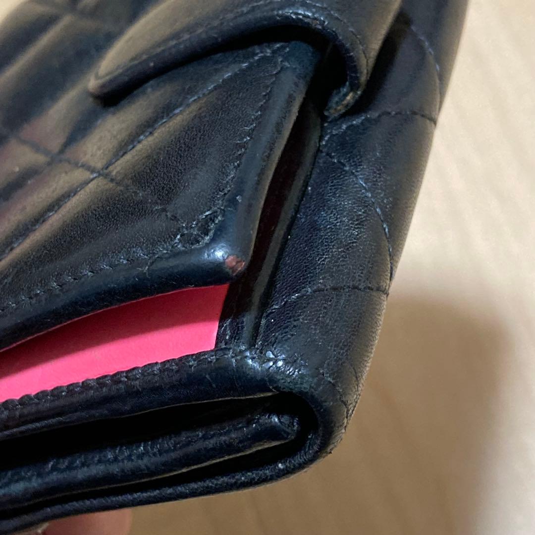 シールあり！シャネル CHANEL カンボンライン Wホック 二つ折り財布 黒