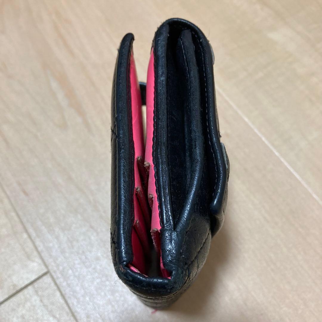 シールあり！シャネル CHANEL カンボンライン Wホック 二つ折り財布 黒