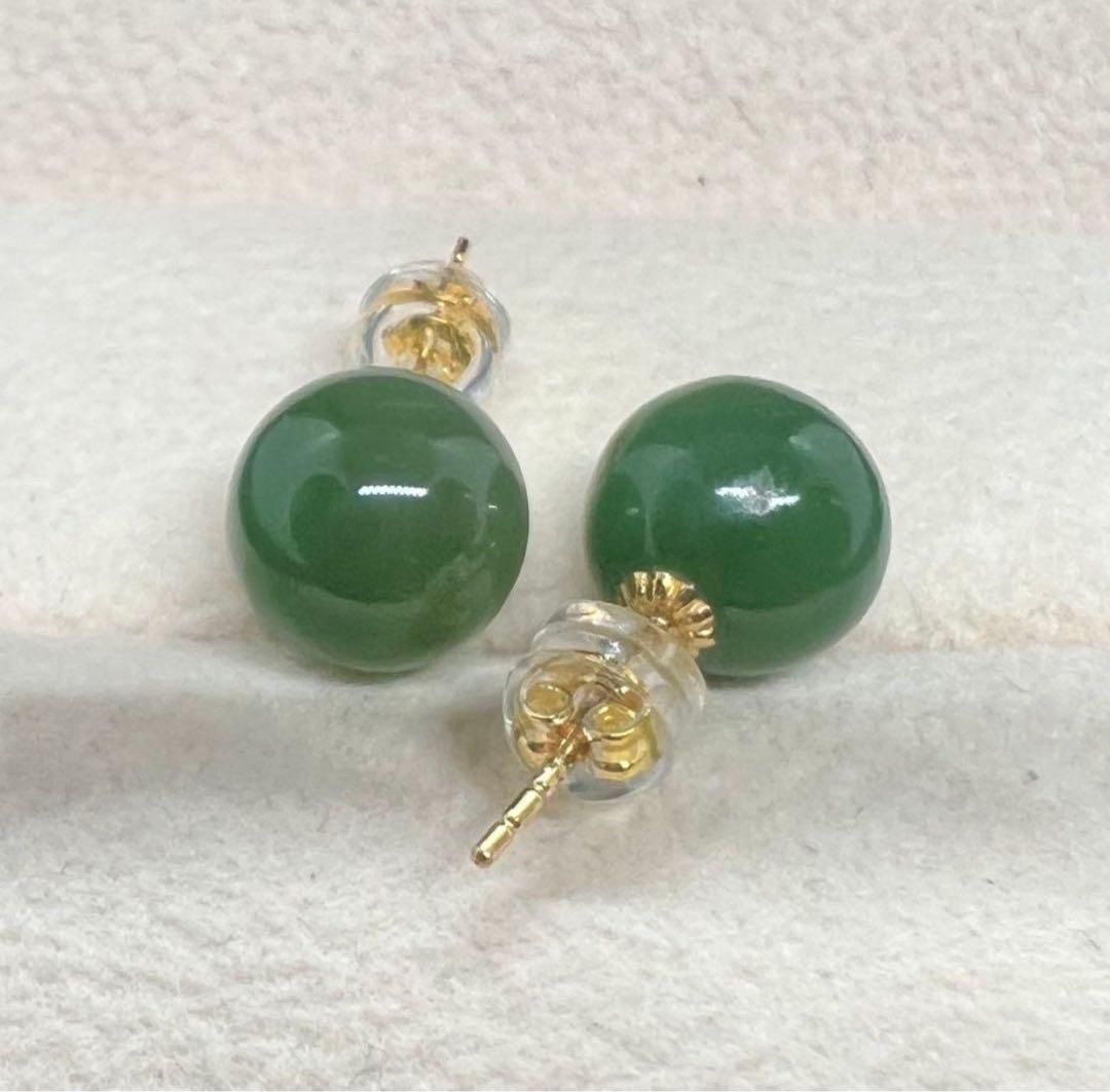 新品 18k使用の天然和田玉翡翠グリーン碧玉ラウンドのピアス D10117