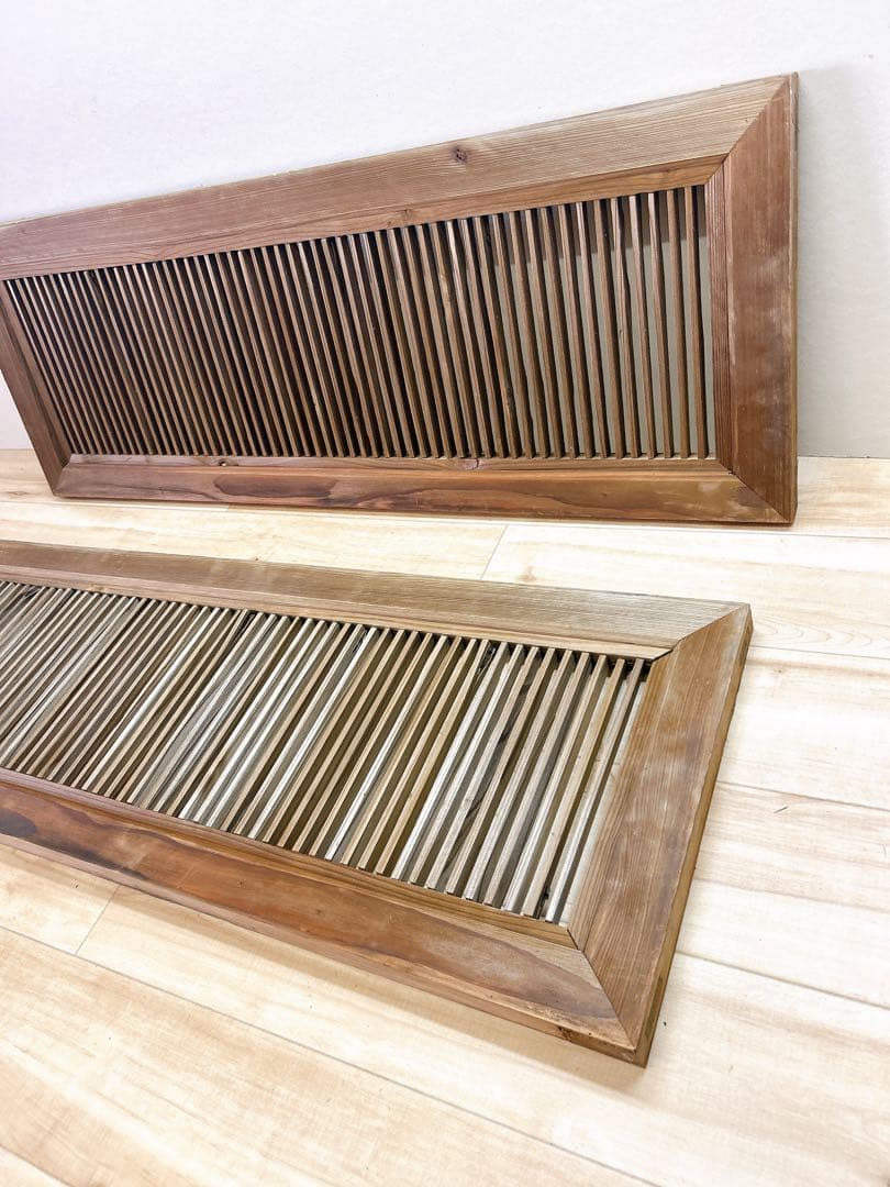 組子細工　木製　欄間　建具 明り取り　古旅館　正面玄関欄間　レトロ 格子窓　2枚