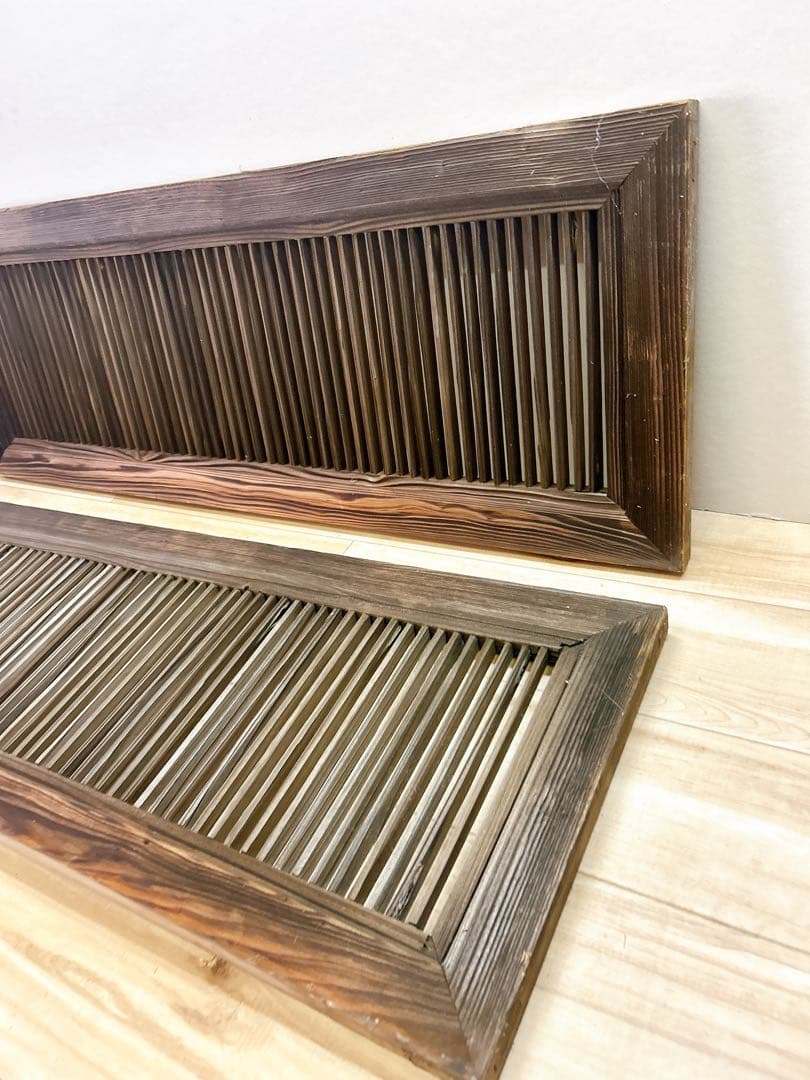 組子細工　木製　欄間　建具 明り取り　古旅館　正面玄関欄間　レトロ 格子窓　2枚