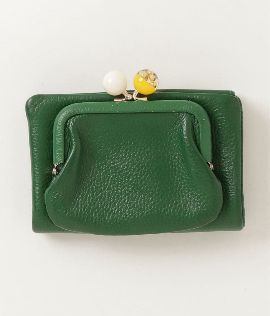 超美品【ear PAPILLONNER牛革がま口二つ折り財布】WEB限定グリーン