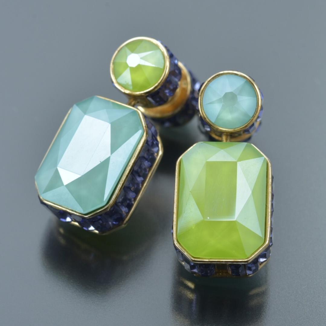 美品 スワロフスキー オルビタドロップ ピアス 両耳 オクタゴンカット ゴールド