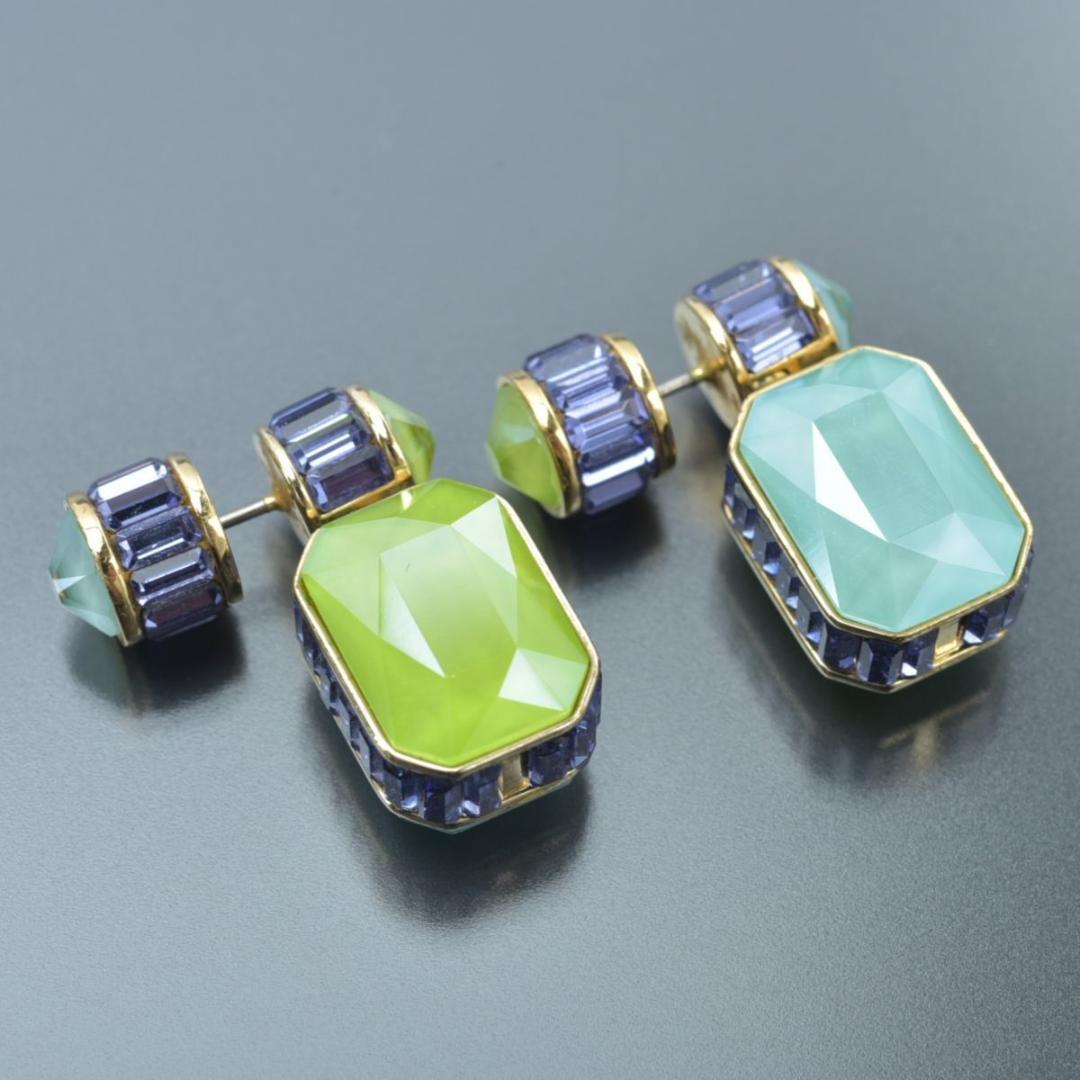 美品 スワロフスキー オルビタドロップ ピアス 両耳 オクタゴンカット ゴールド