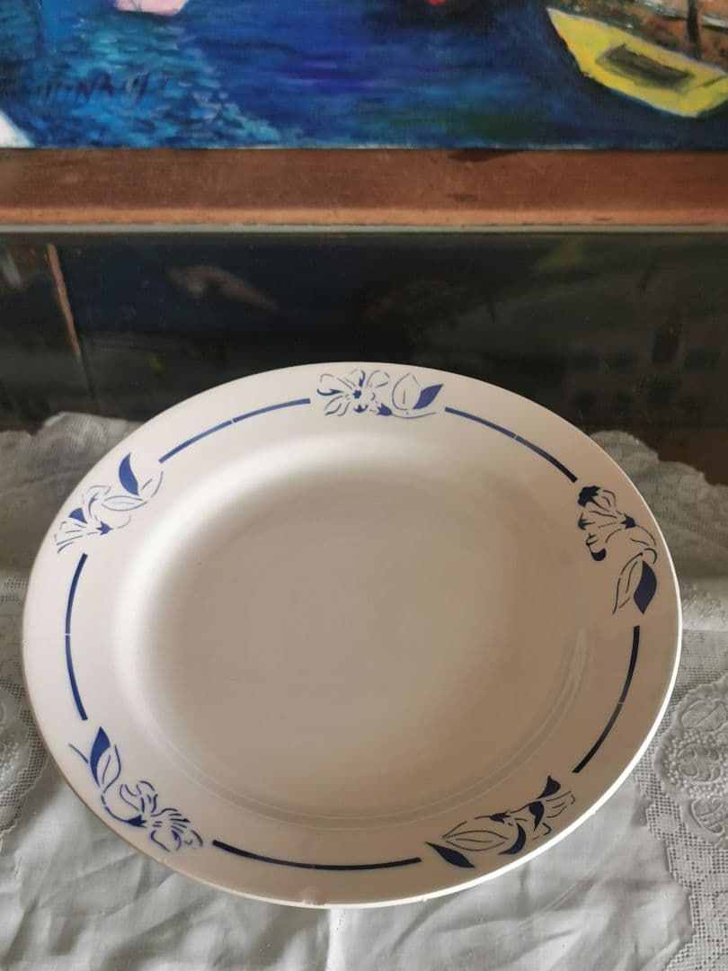 アンティーク クレイユモントロー インディゴの水仙 22㎝プレート２枚セット γ