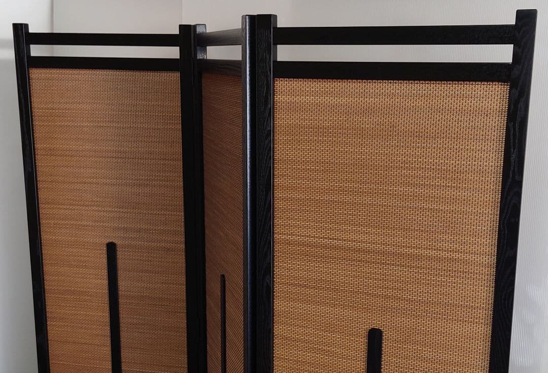１台限定#3連限定パーテーション　フレームブラック燻し竹衝立　限定スクリーン